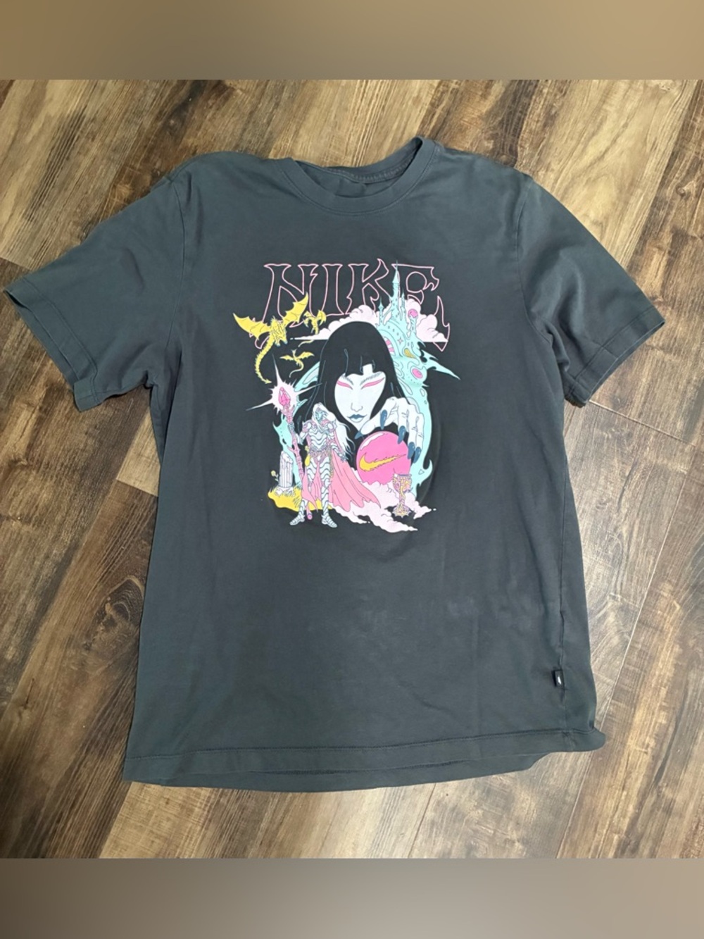 Nike Charcoal Graphic Tee with Pink & Yellow Art
